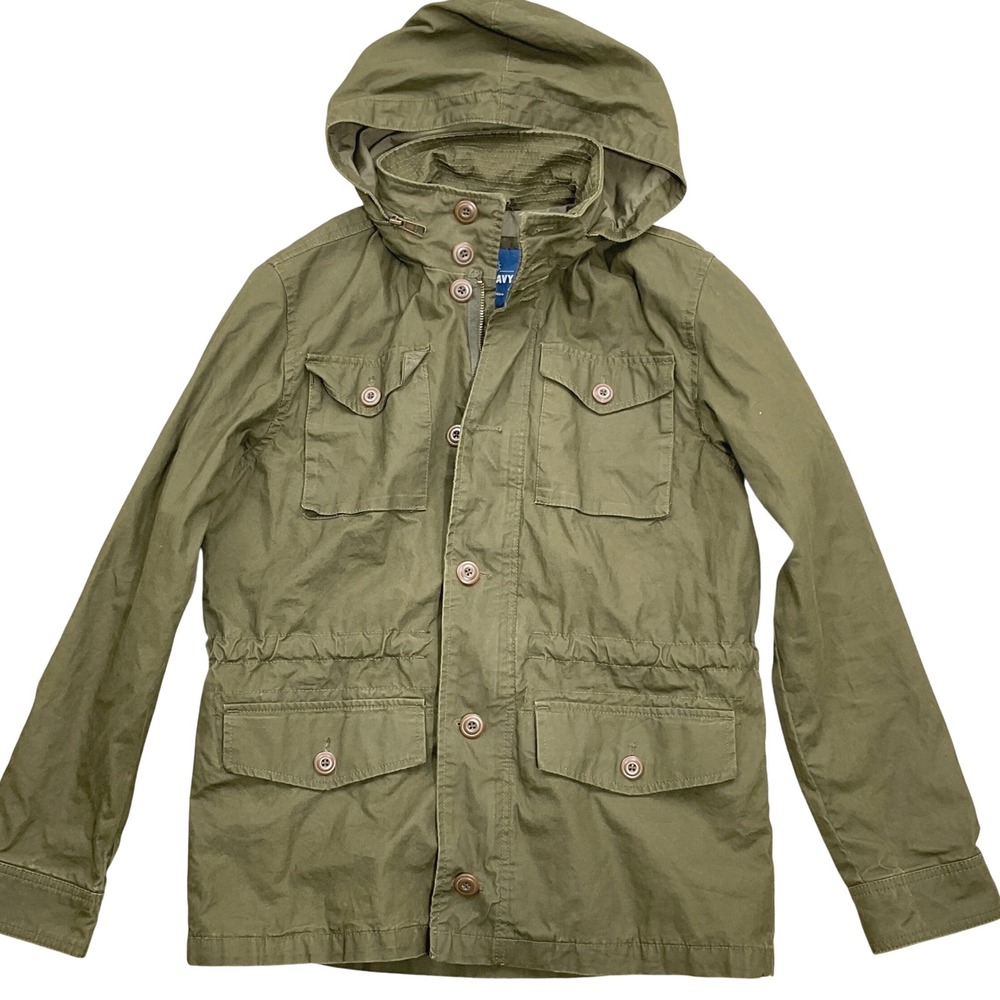 Old Navy Jacket Women Olive Green Mid Weight Military Hoodie Rain Coat